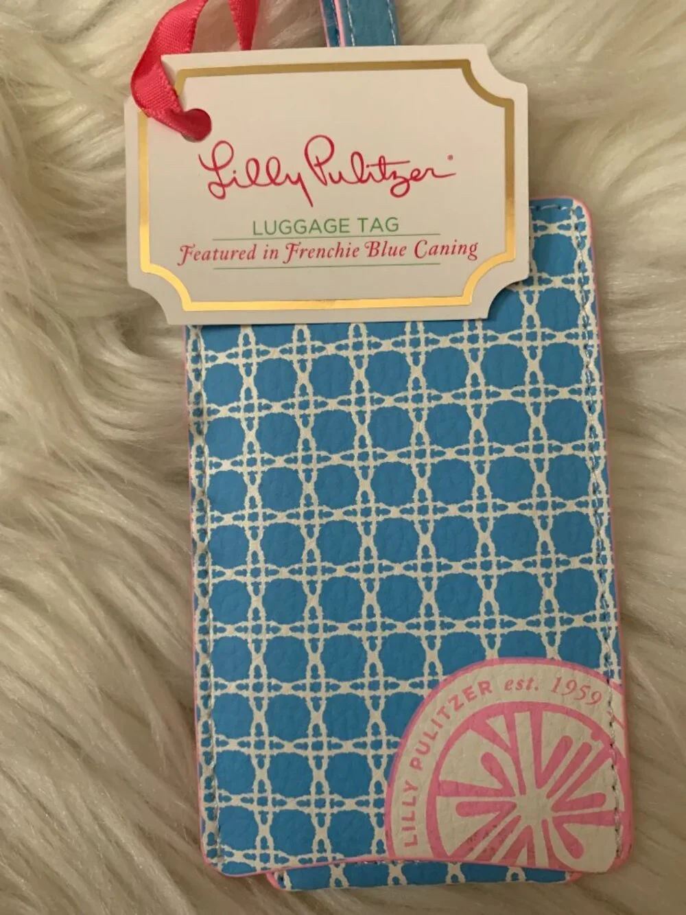 LILLY PULITZER Frenchie Blue Caning Luggage Tag
